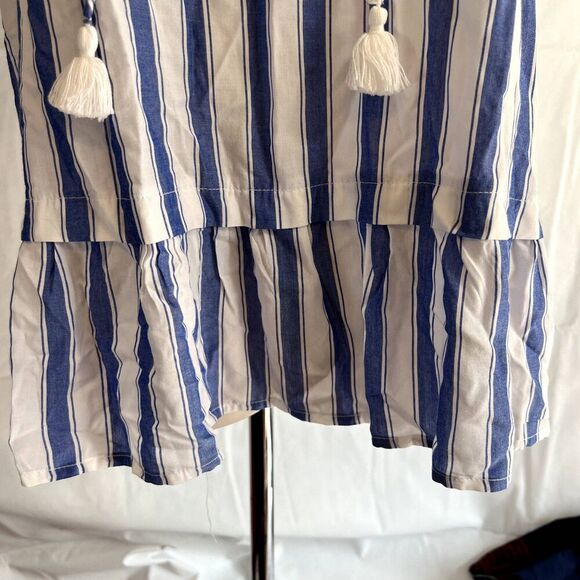 St Johns Bay NWT Blue White Striped Vneck Ruffled Boho Blouse Size Small - Picture 5 of 10